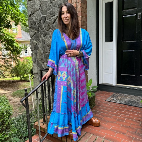 Beautiful Boho Silk Blend One of Kind Maxi Dress - Picture 5 of 6